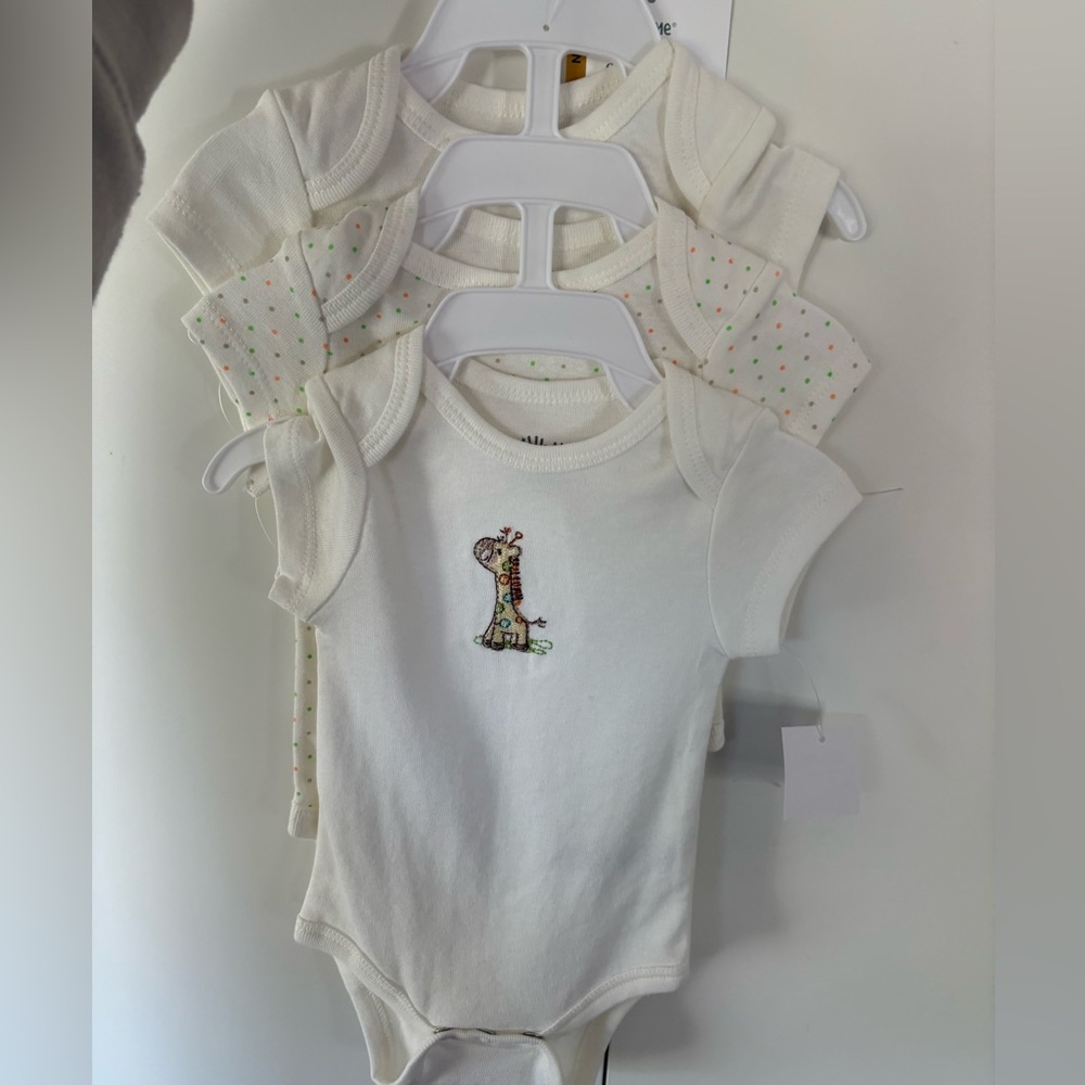 Little Me White Bodysuits with Giraffe Embroidery